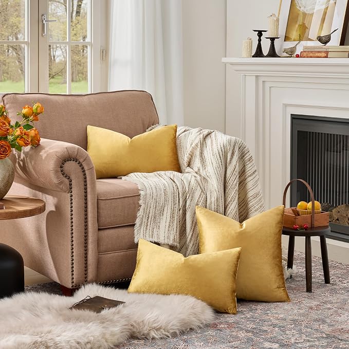 GIGIZAZA Golden Velvet Pillow Covers 12x20 Decorative Pillows Pack of 2 | - Image 3