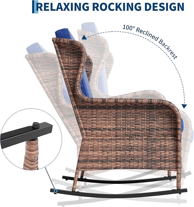 Patio Rocking Chair for Outdoor, Rattan Wicker Chair - Image 5