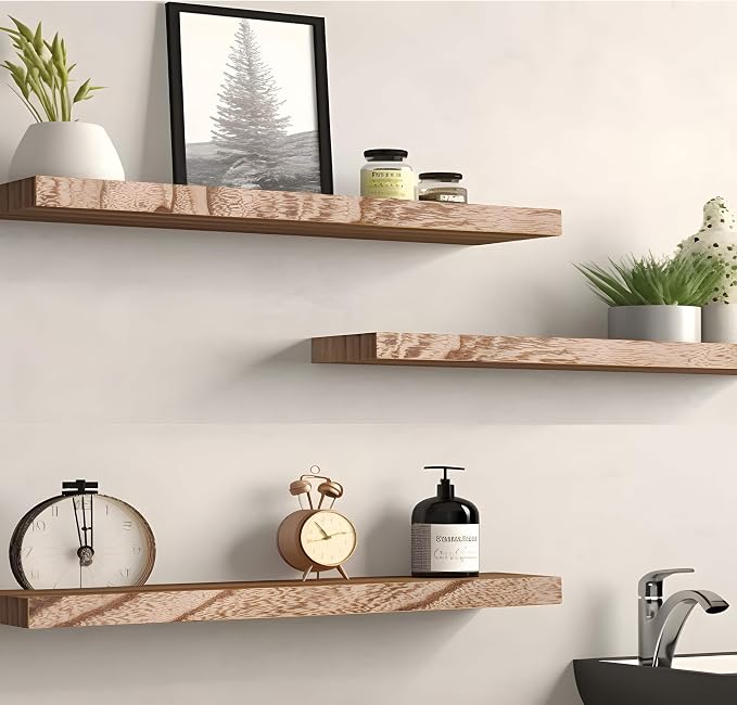 YYWUOJJ Wood Floating Shelves for Wall Decor, Rustic Wall Shelves for Bedroom - Image 8