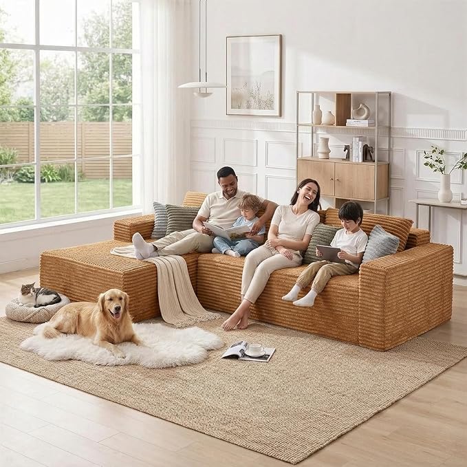 108" Boneless Couch Modular Sectional Sofa, L-Shaped Couch - Image 5