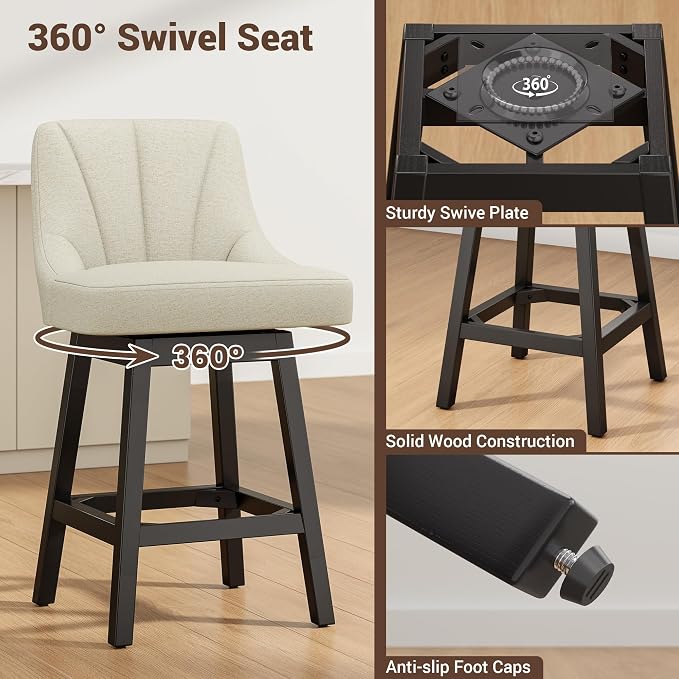 YaFiti Swivel Bar Stools with Backs, Linen Fabric Extra Upholstered Counter - Image 4