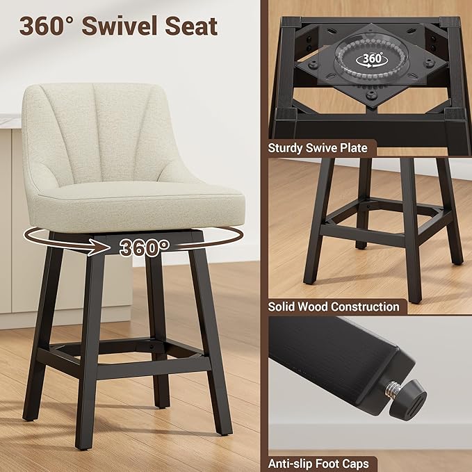 YaFiti Swivel Bar Stools Set of 3, 26 Inch Counter Height Bar Stools - Image 4