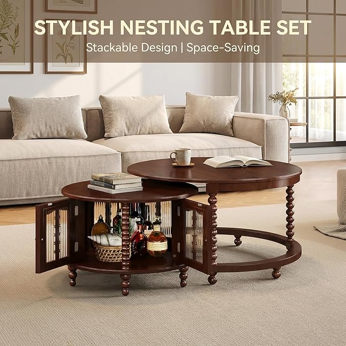 31.5" Vintage Round Nesting Coffee Table Set - Image 3