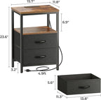 Huuger Nightstand with Charging Station, Side Table with Fabric Drawers - Image 2
