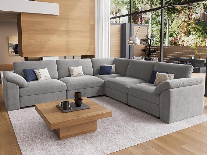 EASE MOOSE Oversized L Shape Sectional Modular Sofa，Comfty Chenille Sectional - Image 4