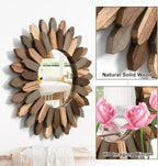 Emfogo Wall Mirror 12 inch Rustic Wood Sunburst Boho Mirror Farmhouse Wall - Image 5