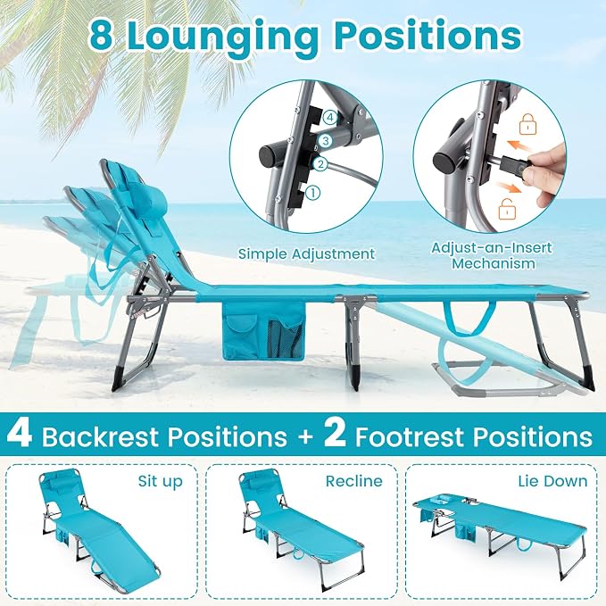 Goplus Tanning Chair, Folding Adjustable Patio Lounge Chair - Image 4