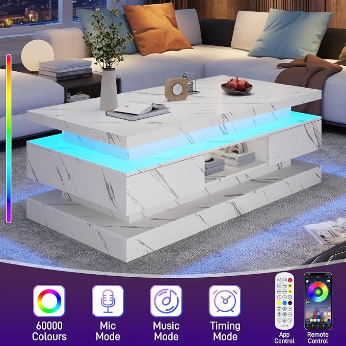 47.2 inch Modern High Glossy LED Coffee Table - Image 7
