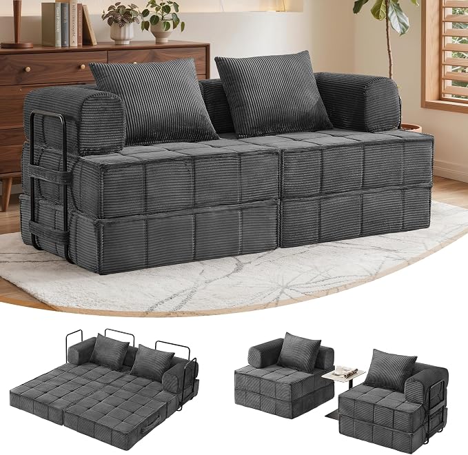 Korser Folding Convertible Sofa Bed, Corduroy Upholstered Boneless Couch by KORSER
