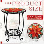 Cinnvoice Outdoor Side Table Round Small Mosaic Patio Accent Indoor End Plant - Image 3