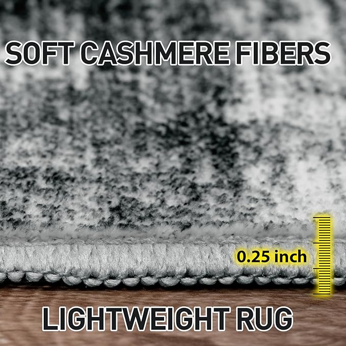10x14 Area Rugs for Living Room: Washable Abstract Black Badroom Carpet | - Image 8