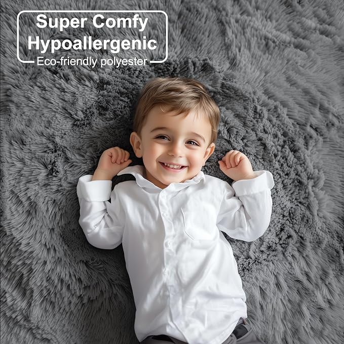 Plush Area Rugs for Living Room 6x9 Ft, Ultra Soft Shaggy Grey Rugs Carpets - Image 2
