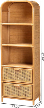 Bali & pari Curacao Modern Bohemian Light Honey Rattan 2-Drawer Bookcase - Image 3