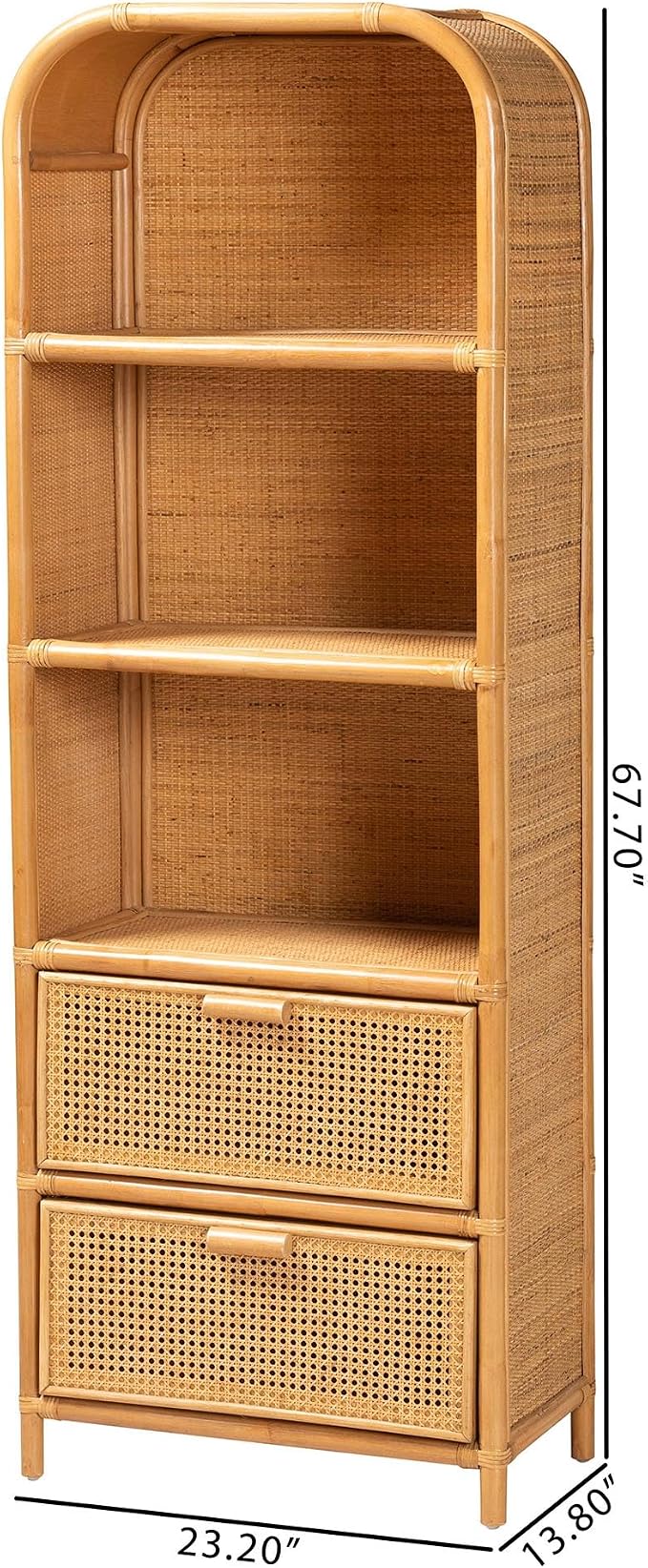 Bali & pari Curacao Modern Bohemian Light Honey Rattan 2-Drawer Bookcase - Image 3