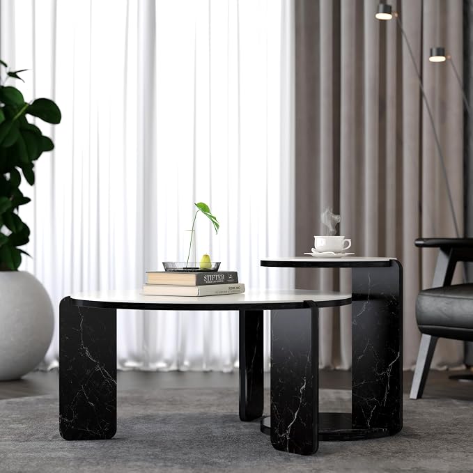 GDFStudio Round Nesting Coffee Table Set of 2, Modern Wooden Accent Side Table - Image 5