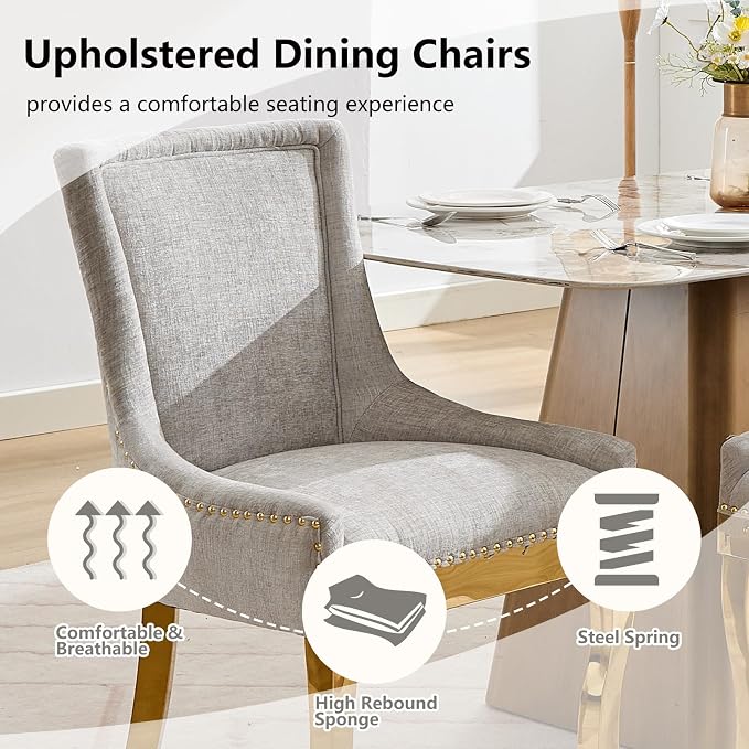 Upholstered Dining Chairs Set of 2, Modern Fabric Side Chairs - Image 4
