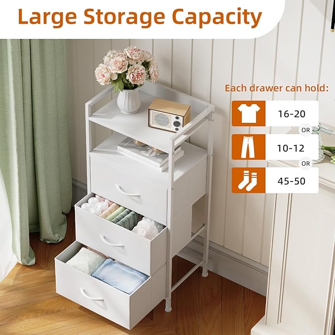 Somdot Nightstand with 3 Drawers, Dresser with Fabric Bins - Image 5