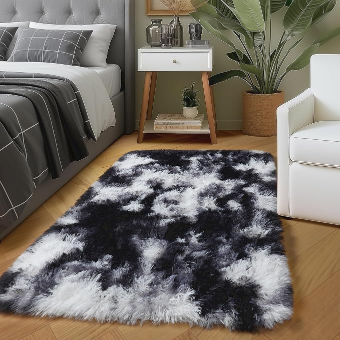Amdrebio Black White Grey Small Mini Rug 2x3 by Amdrebio