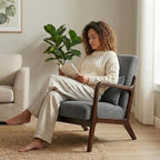 Mid Century Modern Accent Chair, Upholstered Corduroy Armchair - Image 8