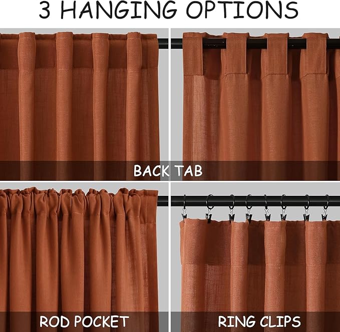 Extra Wide Long Curtains for Living Room 108 Inches Long Back Tab Terracotta - Image 2