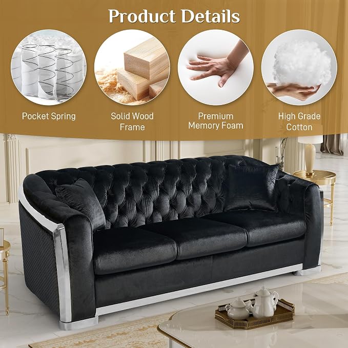 DAMAIFROM Mid Century Modern Chesterfield Sofa Couch, 6 Seater Tufted Sofas - Image 3