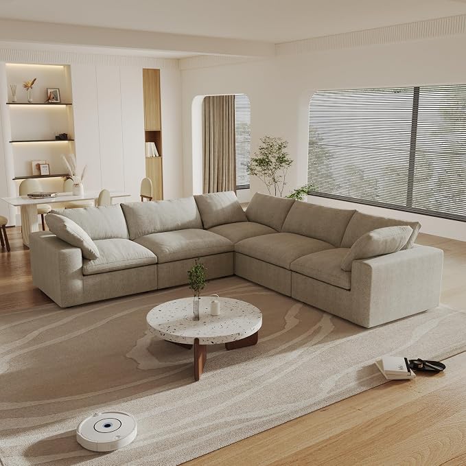 WJShome Cloud Modular Sectional Sofa, 160.6" Down Filled 5 Seater Couch by SofaFurniture