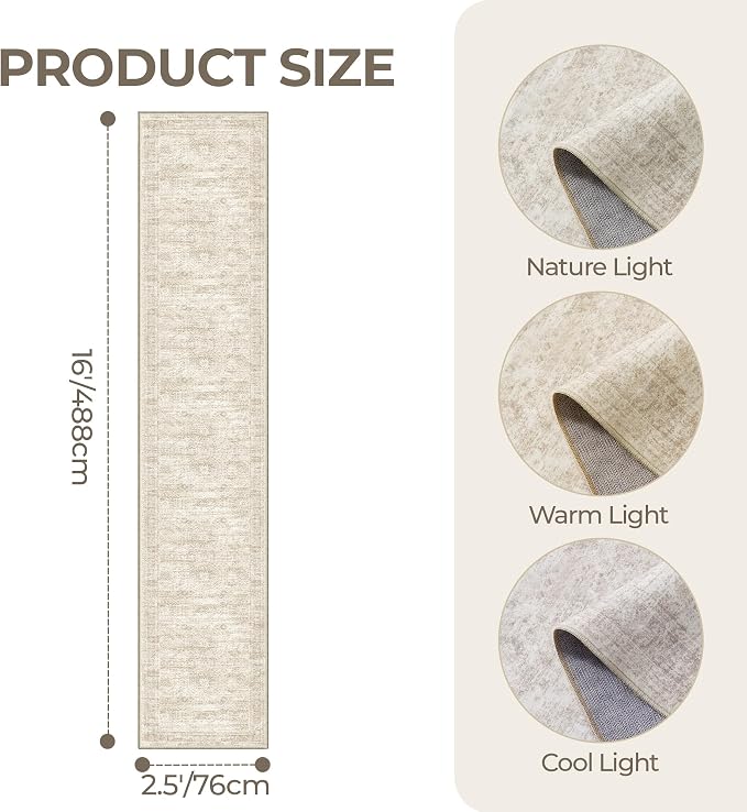 2'6 x 16' Runner Rug Non Slip, Washable Kitchen Rugs, Living Room, Extra Long - Image 2