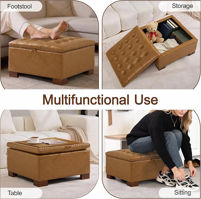 WUTUTUEE 30" Faux Leather Square Storage Ottoman - Image 6