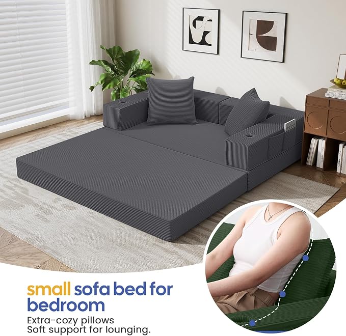 COMAX Futon Sofa Bed, 4‑in‑1 Convertible Sofa Bed, Folding Boneless Couches - Image 4