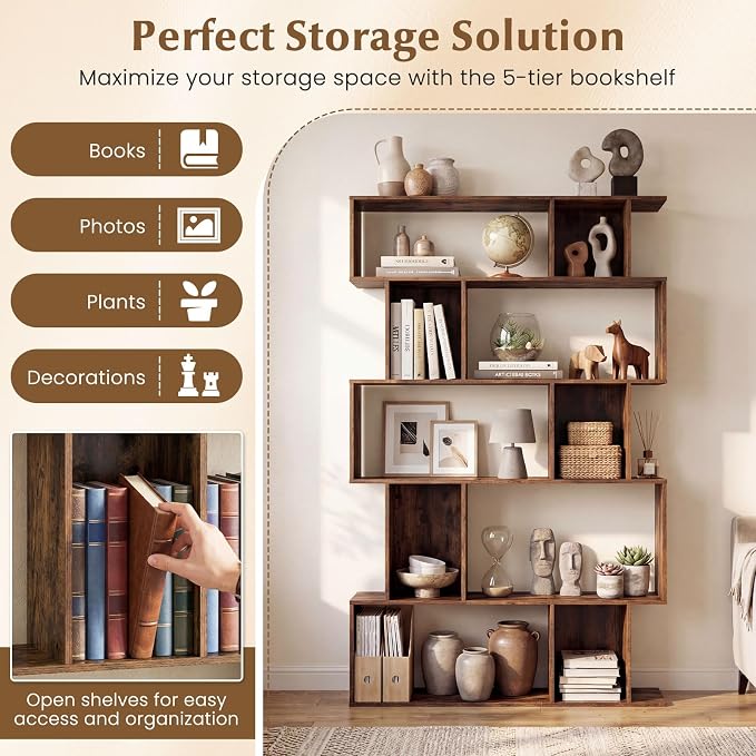 Giantex 5-Tier Bookshelf, 10-Cube Geometric Book Case - Image 4