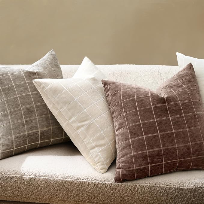 MIULEE Decorative Chenille Check Throw Pillow Covers Vintage Plaid Couch - Image 3