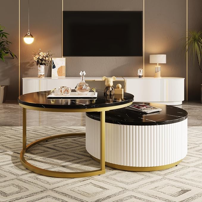Modern Round Nesting Coffee Table Fluted by Flieks
