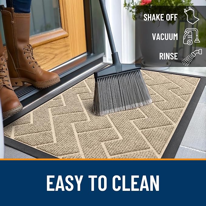 OLANLY Front Door Mat Outside 59x34, All-Season Absorbent Rubber Doormat | Beige - Image 6