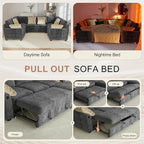Hanherry Sectional Couch with Pull Out Sofa Bed, Chenille Sleeper Sofa with 2 - Image 3