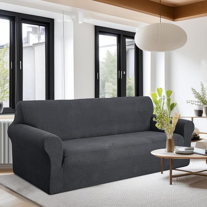 U-NICE HOME Oversized Stretch Couch Cover Slipcover, Dark Grey | 3 Cushion Sofa - Image 2