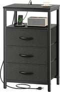 Huuger Nightstand with Charging Station, 27.6 Inch Side Table with Fabric by Huuger