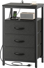Huuger Nightstand with Charging Station, 27.6 Inch Side Table with Fabric by Huuger