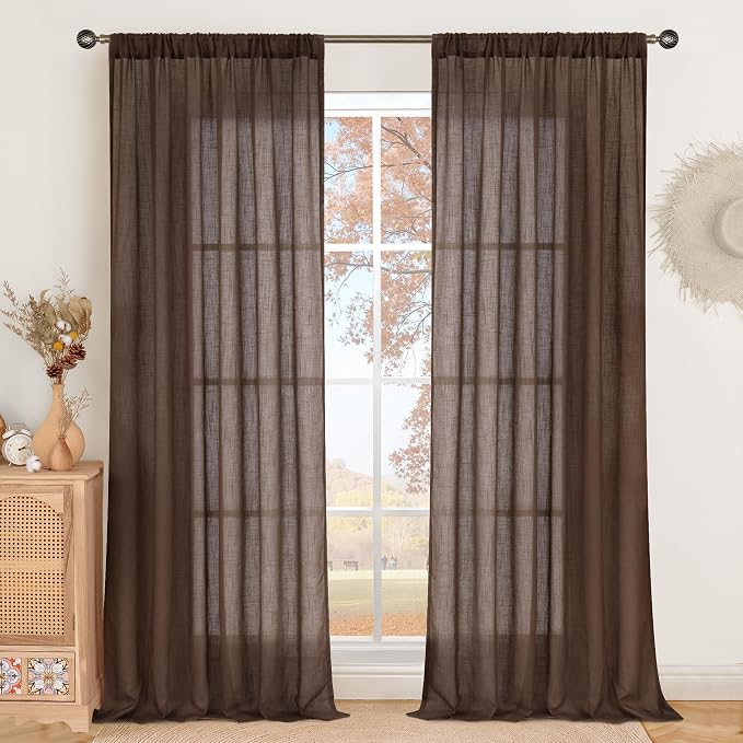 BGment Brown Linen Curtains 80 Inches Long by BGment