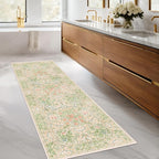 Non Slip Beige Green Bathroom Runner Rug - Image 8