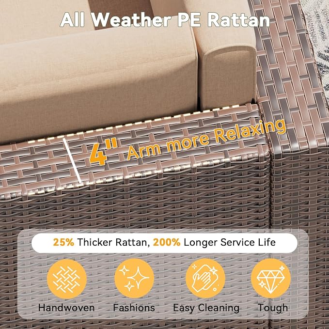 Aoxun 7 Piece Patio Furniture Set, All-Weather Wicker Outdoor Furniture 6 Seats - Image 3