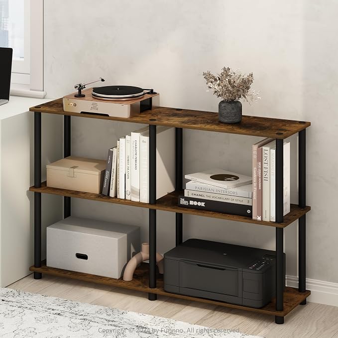 Furinno Turn-N-Tube Storage Shelves, 3-Tier 47.4 Wide Book Shelf, Corner Shelf - Image 2
