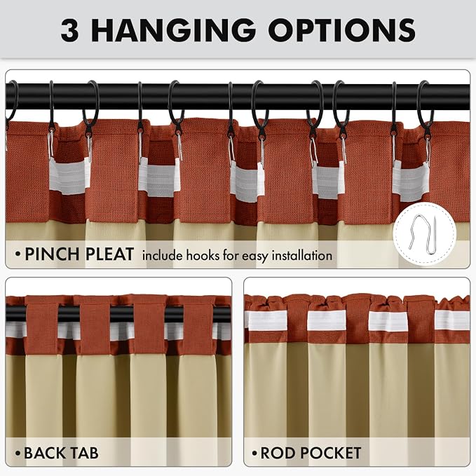 MIULEE Fall 100% Blackout Linen Curtains 42 x 72 Inch Burnt Orange 2 Panels | - Image 5