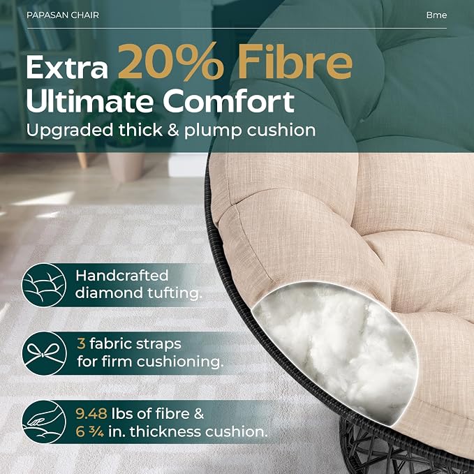 Bme 40" Ergonomic Wicker Papasan Chair - Image 4