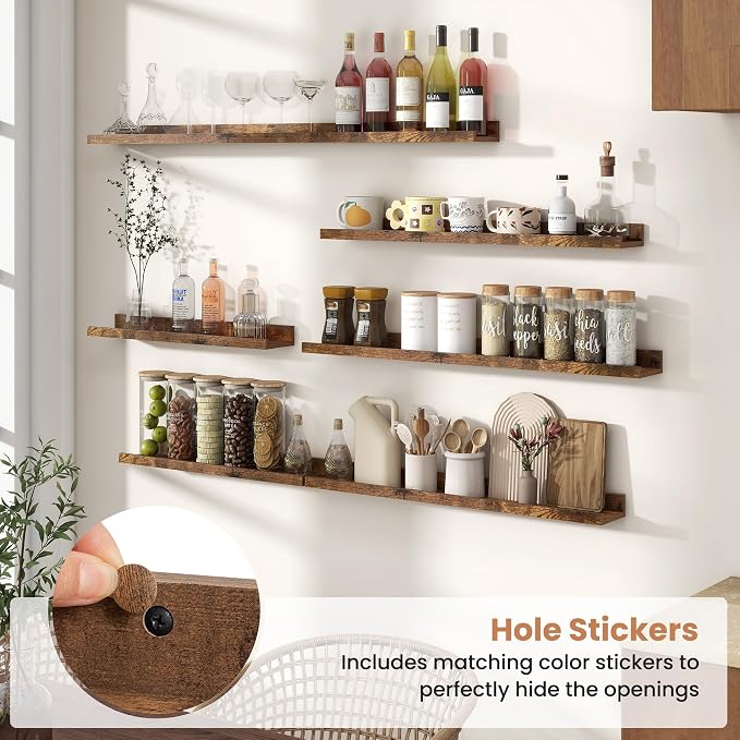 Fun Memories Picture Ledge Shelves Set of 2, 32 Inch Rustic Wall Mounted - Image 6