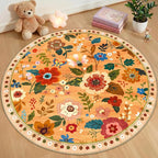RELEANY Floral Washable Round 4ft Area Rug Yellow/Orange/Red | Flower Carpet by RELEANY