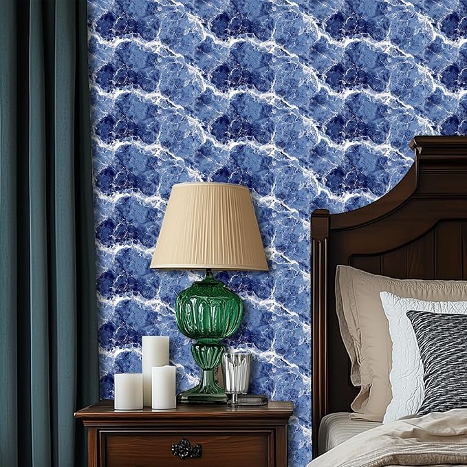 HOMETITUTE Blue Marble Wallpaper Peel and Stick Ocean Wave Pattern 118.1x17.7 - Image 6