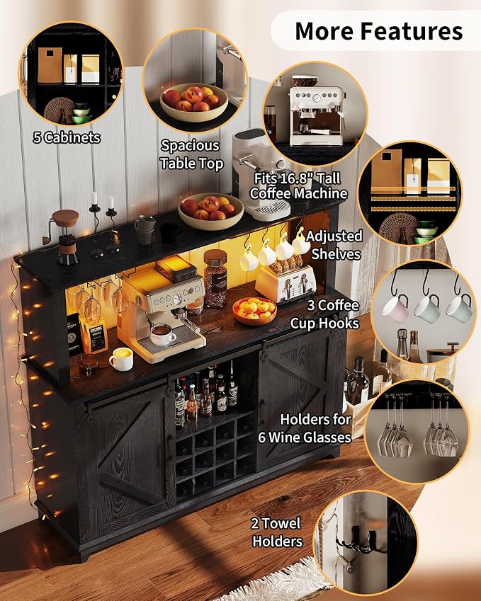 IDEALHOUSE 55" Farmhouse Coffee Bar Cabinet - Image 3