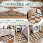 Front Door Rug - 2x3 Brown Beige Checkered Diamond Entry Rug | Non-Slip - Image 6