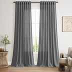 Blazer Grey Linen Curtains 90 Inch Long 2 Panels Set by Nanspring
