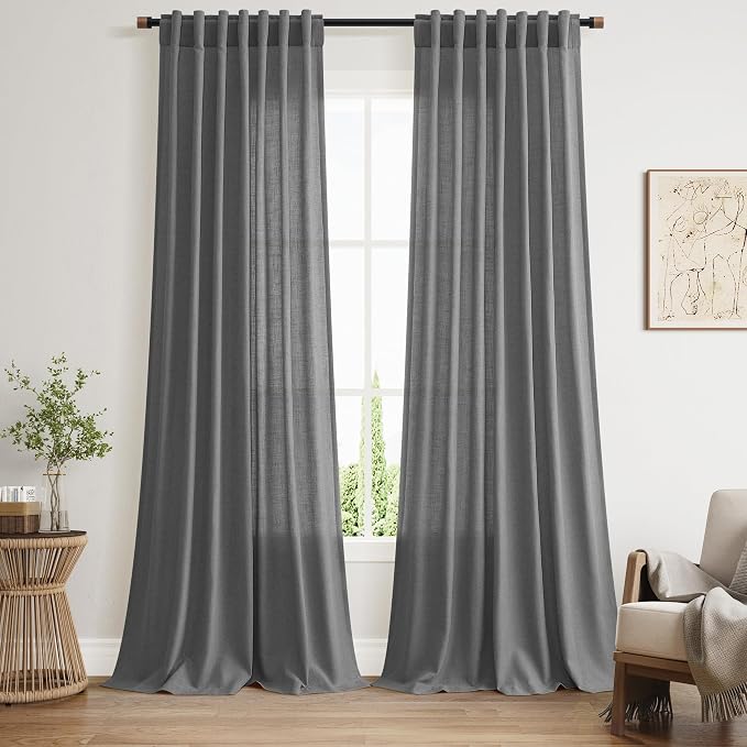 Blazer Grey Curtain Linen Blend Light Filtering Back Tab Curtains 108 Inches by Nanspring